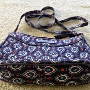 Vera Bradley Navy Teardrop Quilted Crossbody with Teal & Coral Accents